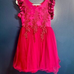 Elegant Fuchsia Kids Dress with Floral Accents
